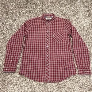 Plaid Red, Blue & White Long-Sleeve Button Down
